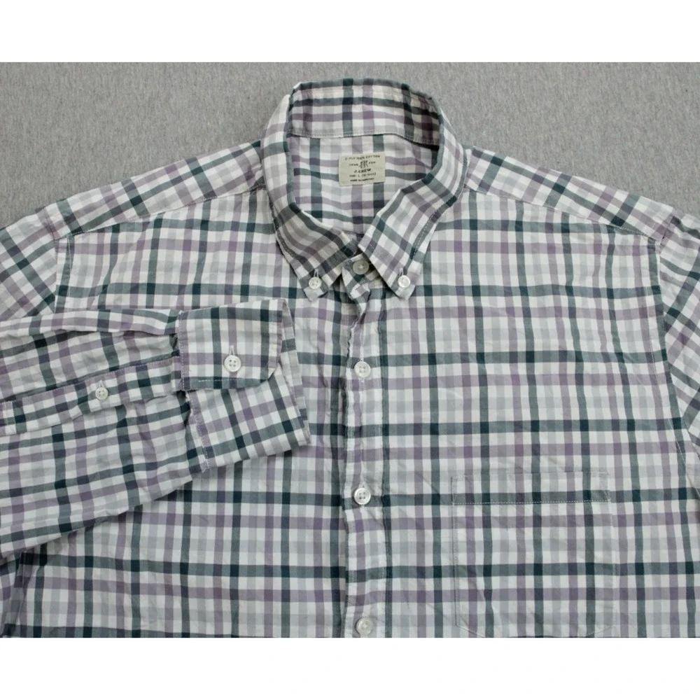J Crew Shirt Mens Large (16/16.5) Plaid 2 Ply 100% Cotton‎ Button Down